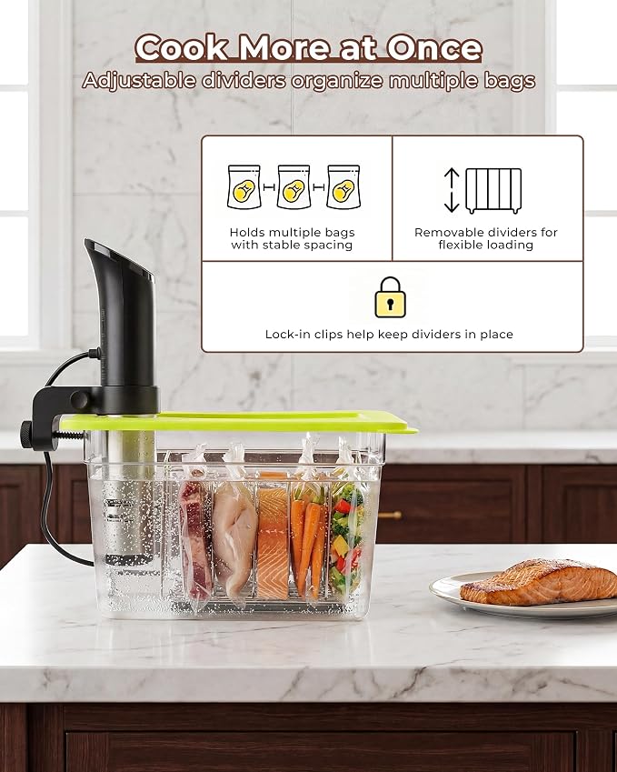 EVERIE 12Qt Sous Vide Container Set w/Collapsible Lid + Lock-In Divider Rack (RACK04) – Keeps Bags Separated & Submerged, Fits Most Clamp-Style Circulators