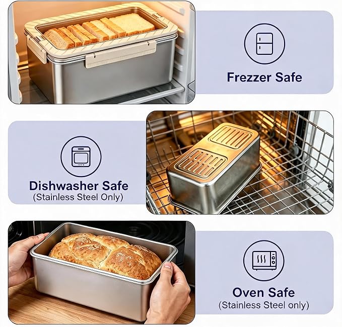QCQHDU Bread Containers Corner Bread Box Keeper Food Storage Container | Airtight, Time Recording, BPA Free, 5800ML Large Capacity 2 Pack, Stainless Steel, for Kitchen Countertop Homemade Breadbox