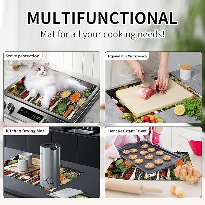 Decorative Electric Stove Top Covers, Heat Resistant Silicone Stove Cover Mat, Stove Top Protectors for Electric Flat Glass Stoves, Adds Extra Counter Space for Small Kitchens and Apartments