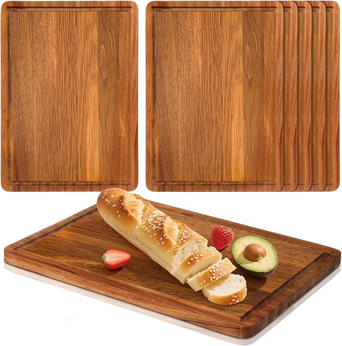 Roshtia 6 Pieces Acacia Wood Cutting Board 14" x 10" Kitchen Wooden Chopping Board Reversible Charcuterie Serving Tray Butcher Block Cutting Tray for Meat Cheese Vegetables Fruit(Fresh)