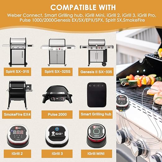 SafBbcue Meat Probe,4-Pack Compatible with Weber Ambient Temperature Probe for Smart iGrill and Connect Smart Grilling Hub Waterproof, Compatible with Weber iGrill 2, iGrill 3 or iGrill Mini