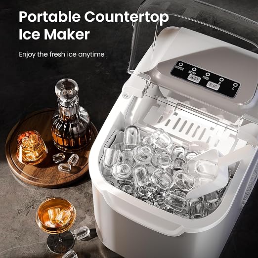 Antarctic Star Pro-Grade Countertop Ice Maker, 8 Cubes in 6 Mins, 26lbs/Day, Self-Cleaning, 2 Sizes, Ultra-Quiet for Home Bar, Kitchen, Office & Entertaining