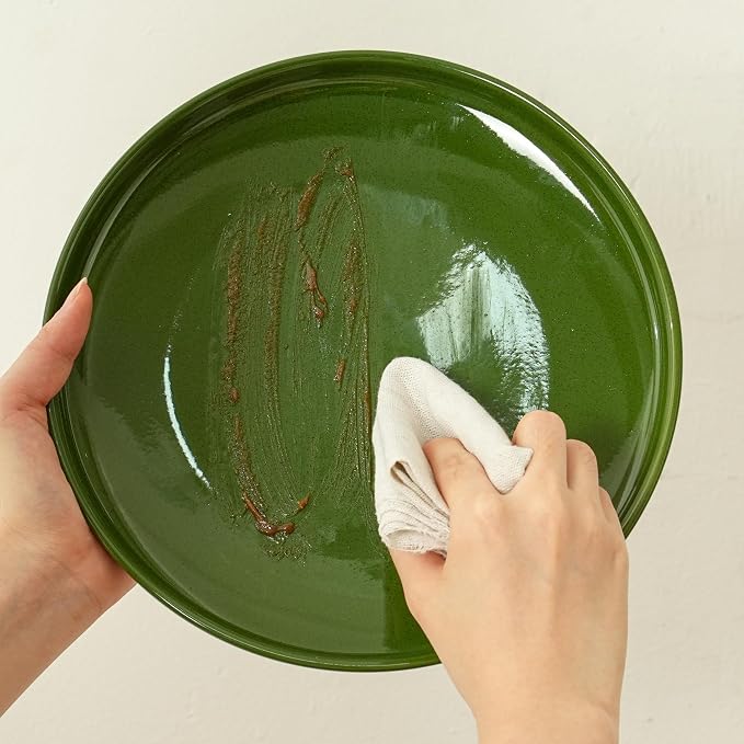 8-Inch Plates Set of 4, Dual Glaze Stoneware Plate, Microwave and Dishwasher Safe, Ceramic Plates for Salads & Desserts, Forest Glaze Green