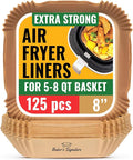 Air Fryer Paper Liners, 125Pcs Air Fryer Disposable Liners, Non-Stick and Oil Proof for Easy Cleanup, 8” Square for 5-8 qt Basket by Baker's Signature