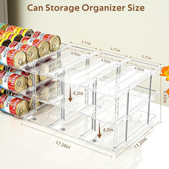Amllas Can Organizer for Pantry, Stacking Can Storage Organizer Pantry, Automatic Rolling Can Rack for Fridge, 2Tire 3 Columns Can Holder for 24 Cans, Canned Goods Organizer