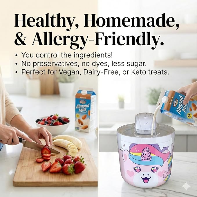Cooler Concepts 1.2 Qt Unicorn Electric Ice Cream Maker for Kids - Best Countertop Ice Cream Machine for Homemade Soft Serve, Sorbet, Gelato, Frozen Yogurt - Fun Desserts for Families, Easy to Clean