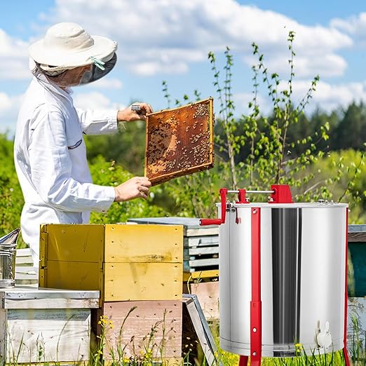 2/4 Frame Honey Extractor, Larger Size Than Standard 2/4 Frame Models, Manual Stainless Steel Beekeeping Equipment with Transparent Lid & Adjustable Stand for Home Apiary
