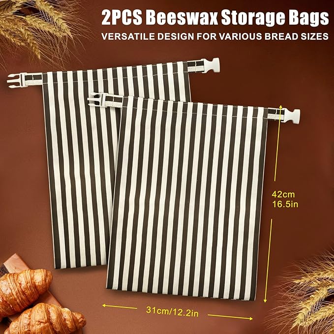 Mosucoirl Beeswax Bread Bags 2 Pack, Reusable Bread Storage Boxes for Homemade Sourdough, Cotton Food Bags Loaf Containers to Keep Fresh Large