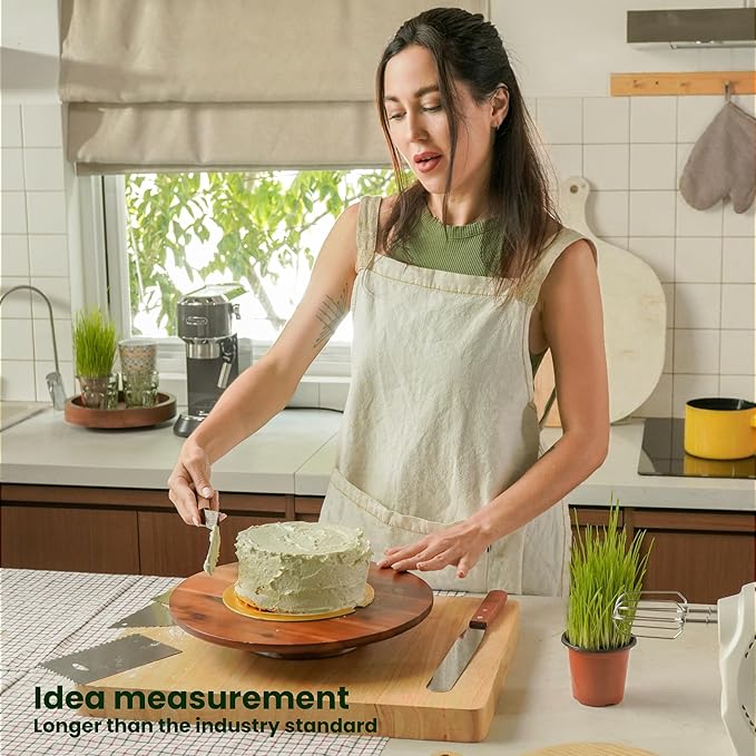 TIDITA 13" Acacia Cake Stand Rotating – Rustic Wood Pedestal Stands Turntable with 2 Icing Spatulas, 3 Smoothers – Wooden Spinning Cake Decorating Serving for Cupcake Dessert Display in Party, Wedding