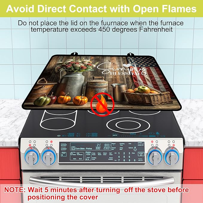 Glass Stove top Cover 28"x 20", Stove Top Covers for Electric Stove, Flat Range Mat for Glass Cooktop, Kitchen Heat-Resistant Protector Non-Slip Drying Mat (Simply Blessed Rustic Items)