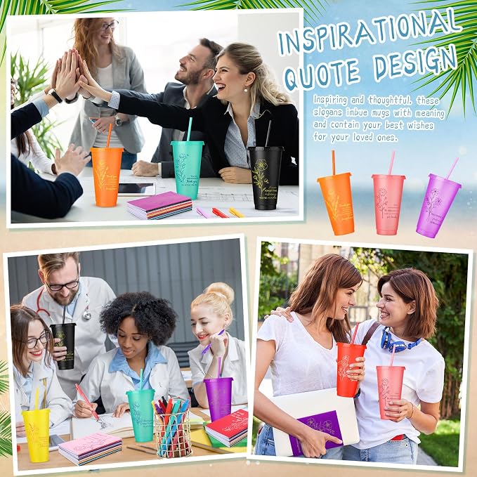 Feifeiya 72 Pcs/ 24 Set Team Appreciation Gifts for Cna Week 24 oz Appreciation Tumbler with Lids and Straws Motivational Pens Inspirational Notepads Set Plastic Cups Gift for Staff Employees