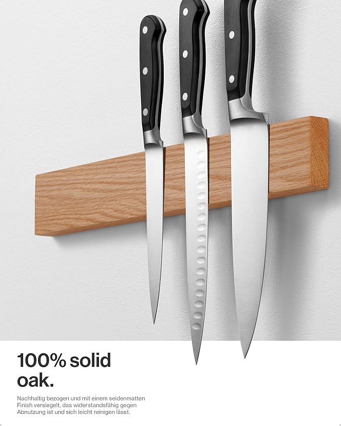 LARHN Magnetic Knife Holder for Wall, 16″ - Powerful Knife Magnetic Strip for Knives, Utensils and Tools - Not Compatible with Refrigerators - 100% Solid Oak