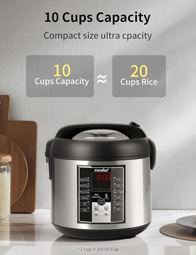 COMFEE' Rice Cooker for 20 Cups Cooked Rice with Functions for Multi Cook, Slow Coor, Steam, Stew, Sauté, and Quick Cook with BPA-Free Nonstick Inner Pot
