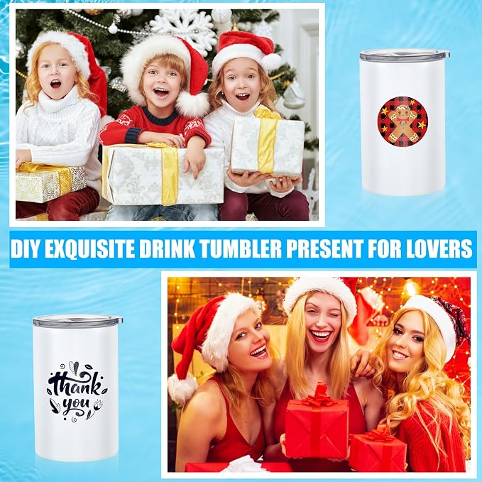 Uiifan 12 Set White Sublimation Can Cooler 12 oz Can Cooler Bulk Customizable Stainless Steel Double Wall Insulated Blank Tumblers with Lids and Straws and Lid Brush for Beer Beverages Party Gifts