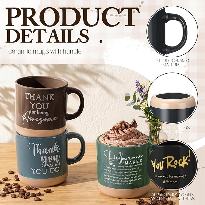 Didaey 20 Pcs Thank You Mugs Bulk Appreciation Gifts for Employee Coworkers Staff Teachers Motivational Ceramic Coffee Mugs Thank You Farewell Going Away Gifts for Coworkers(Bright)