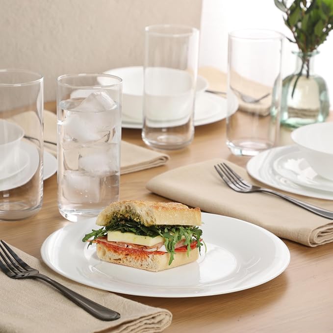 Gibson Home Vanilla Hills 12-Piece Opal Glass Dinnerware Set, Service for 4 – Includes 10" Dinner Plates, 8" Salad Plates & 6.5" Bowls – Microwave Safe, Dishwasher Safe, Chip Resistant – White, Round