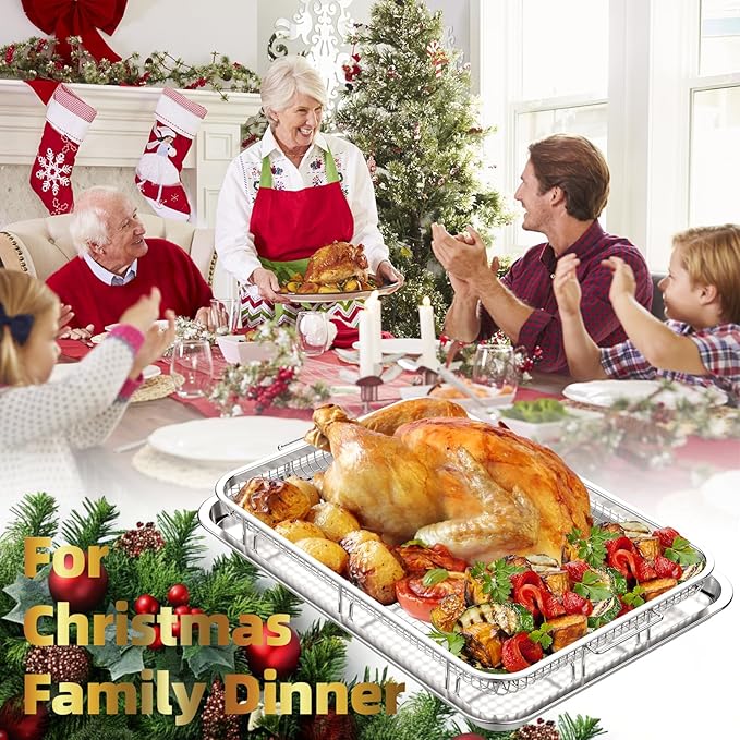 Air Fryer Basket, 2 Set Air Fryer Pans and Tray for Oven with 60 PCS Parchment Papers, DEGOVIN Non-stick Stainless Steel Oven Air Fryer Basket and Tray-18.8" x 12.8"Extra Large &14.88"×10.98"Large