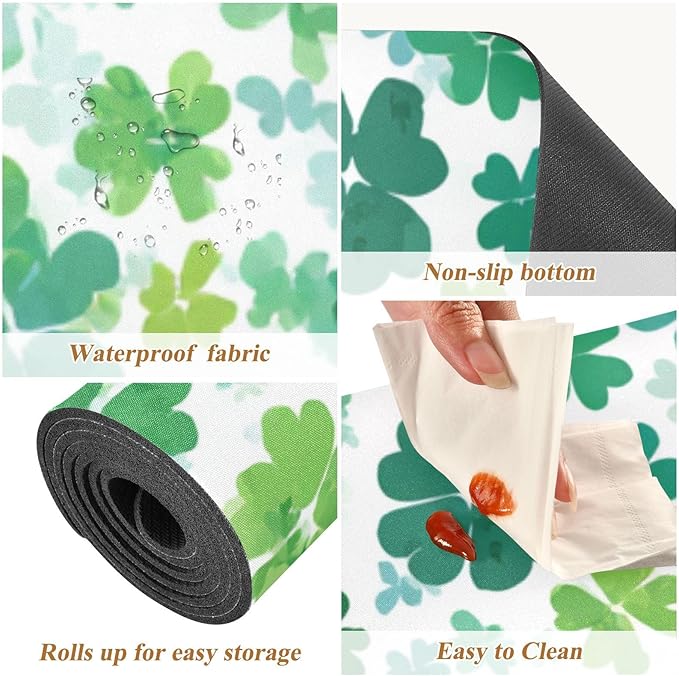2 in 1 Table Runner Trivet for Hot Pots and Pans Heat Resistant Non Slip Waterproof 39 x 12 Inch Decorative Table Protector for Kitchen Countertop Green Clovers Gradient