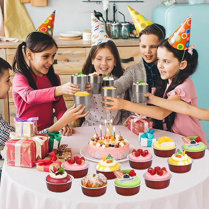 Beasea Aluminum Baking Cups, 100 Pack 8oz 235ml 3.9 Inch Wine Red Round Disposable Ramekins No Lids Foil Cups Cupcake Mini Baking Tins for Social Events Celebrations