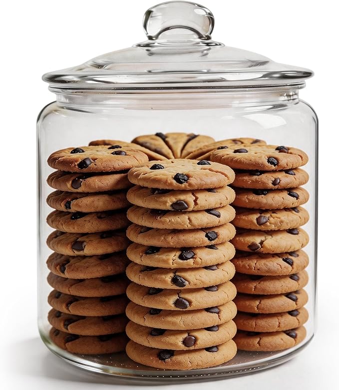 Masthome 1 Gallon Glass Cookie Jar with Airtight Lid, Large Clear Glass Storage Canister, Wide Mouth Food Storage Container for Pantry, Kitchen, Flour, Sugar, Pasta, Cookies, Candy, Dog Treats