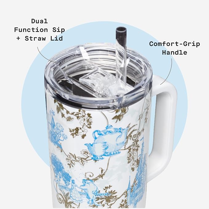 Corkcicle Cruiser Insulated Tumbler with Handle & Straw - Keeps Beverages Cold 20 Hours - Triple Insulated - Summer Drinkware Gift - Keeps Drinks Ice Cold - 40 oz - Princess Belle
