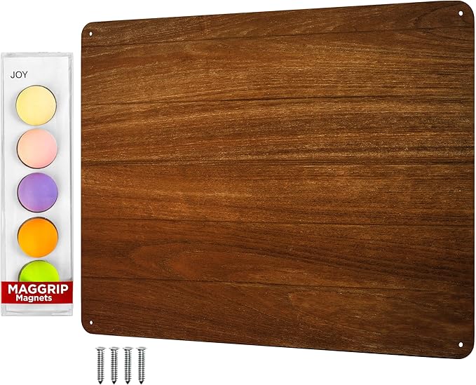 9 inches x 6.5 inches Stainless Steel Plate for Magnets, 3M Adhesive Back, Mounting Screws, Ideal for Magnetic Shelf, Spice Holders, Colorful Magnets as a Gift. Mount Anywhere! (Timber, 2 Pack)