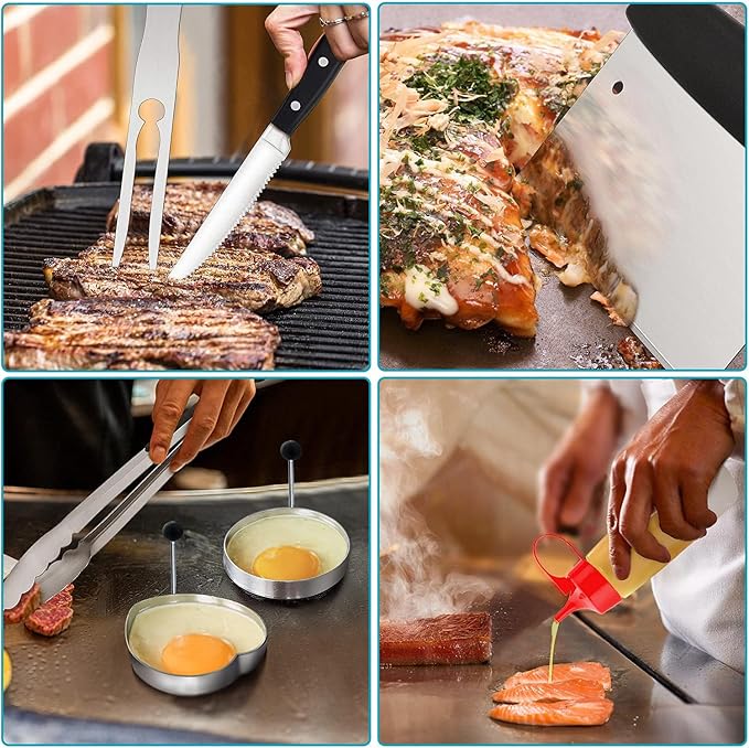 36Pcs Griddle Accessories, Leonyo Grilling Accessories for Outdoor, Smash Burger Press Grill Tools Kit with Enlarge Griddle Spatula, Melting Dome for Flat Top Grill, BBQ Gifts for Men