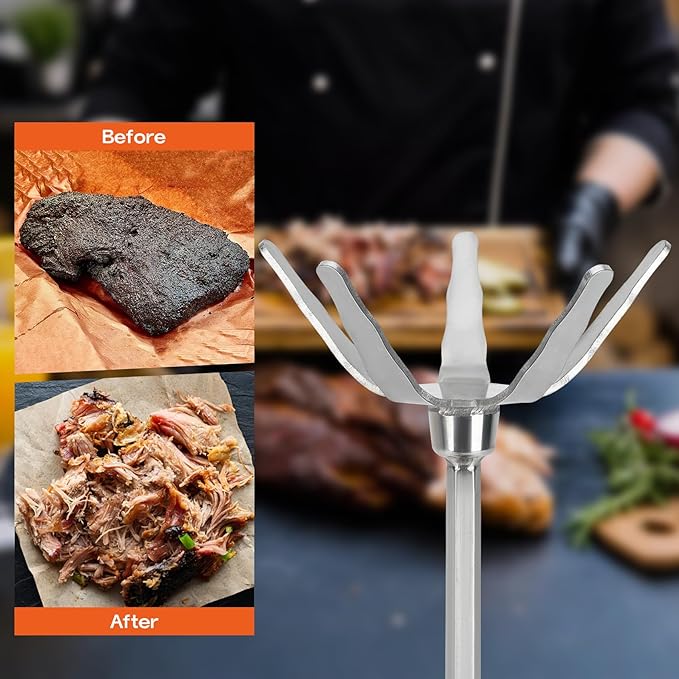 onlyfire 4 Inch Stainless Steel Pork Puller, Ultra-Sharp Meat Fork Meat Shredder Used with Standard Hand Drill for Beef, Chicken, Potato Masher and Tamale Meat