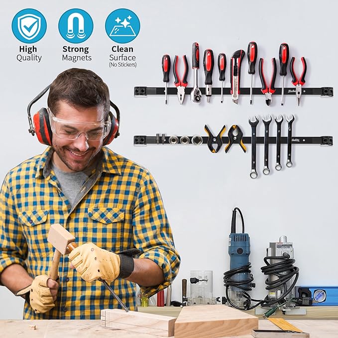 6 Pieces 24" Magnetic Tool Holder Strip, Black Magnet Bar, Metal Tool Organizer Rack for Garage Organization, Easy To Install in Workshop, Mounting Screws Included