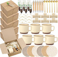 Reallnaive 61 Pcs Baby Shower Prizes for Game Winners Include Ceramic Mug Coaster Hand Cream Pen Spoon Bracelet Hair Clip Card Gift Box with Raffia for Guests Gender Reveal Bridal Shower Party(Beige)