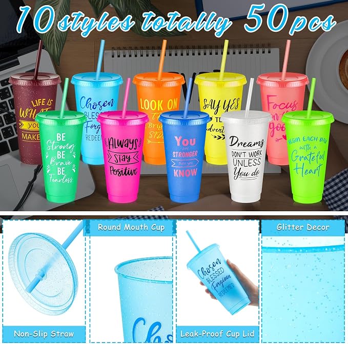 Uiifan 50 Pcs Inspirational Cups Bulk Appreciation Gifts for Employee Coworker Staff Team Thank You Gifts, Office Prizes for Adults Work Party Favors, Associates, Giveaways (Vibrant Color)