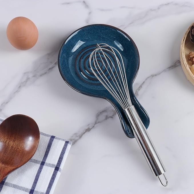 JINIHFW Spoon Rest for Kitchen, Ceramic Spoon Holder for Stove Top, Cooking Spoon Holder,Heat Resistant Utensil Rest for Countertop, Dishwasher Safe, Blue (1 pcs)