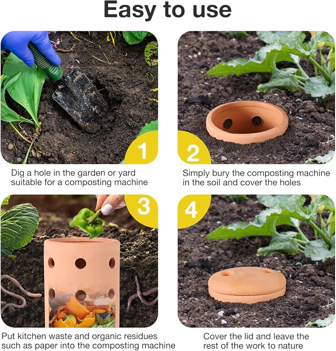 2pcs Underground Compost Bin 10 * 4.13 * 4.13Inch Garden Worm Farm Outdoor for Organic Refuse Red Pottery Ceramics with Holes and Lid Clay for Garden