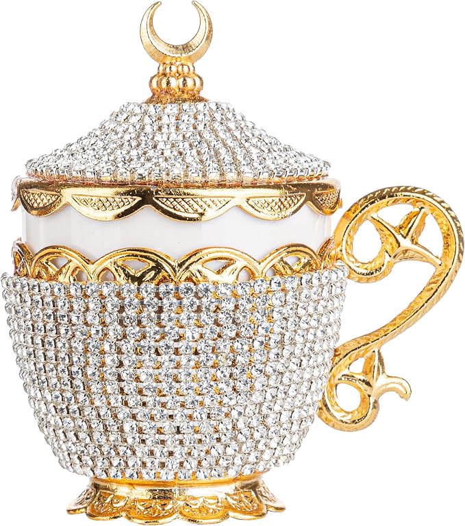 Alisveristime Turkish Coffee Cup Set - Authentic Turkish Greek Arabic Coffee Espresso Cup with Saucer (Enhance Your Coffee Experience Now!) (1 Pc) (Crystal Gelincik Design) (Gold)