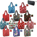 BeeGreen Christmas Red Reusable Grocery Bags 12 Pack with Storage Pouch & Elastic Band Gift Bags Shopping Tote Bags Bulk Ripstop 50LBS Extra Large Machine Washable