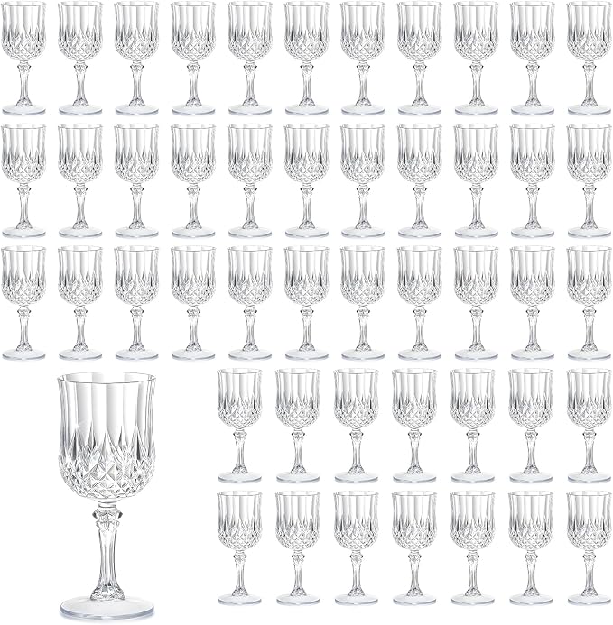 7OZ Plastic Wine Glasses, Reusable Vintage Goblets Unbreakable Drinking Glasses Crystal Water Cups Champagne for Wedding, Parties (48, Clear)