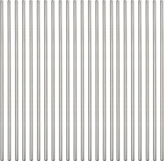 Stainless Steel Straw 24pcs In Bulk.Ultra Long 10.5" Reusable Straight Metal Straws in Bulk Order for Drinks (10.5" - Silver, 24pcs - Straight)