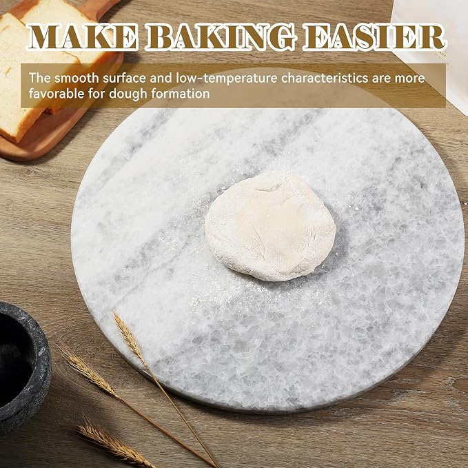 Koville Marble Cutting Board for Kitchen, 16"x16" Inches Round Stone Cutting Board, Marble Tray for Baking Charcuterie Pastry, Serving Tray for Countertop, Large Stone Slab(Azul Cristallo)