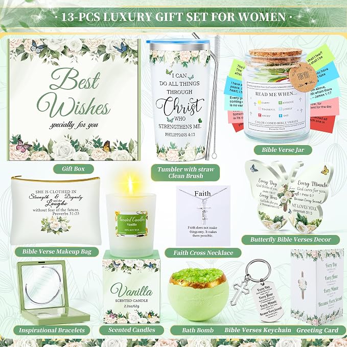 13PCS Self Care Gifts for Women, Christian Gifts for Women Faith, Birthday Gifts Get Well Soon Gifts Basket,Care Package for Mom Wife Her Sister Best Friends, Mothers Day Gifts for Mom