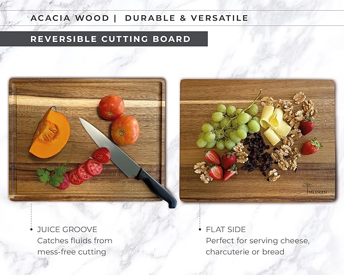 Acacia Wood Cutting Board – 17"x13" Butcher Block – Reversible Chopping Board with Juice Groove – For Pizza, Meat, Veggies, Charcuterie – Knife Friendly Kitchen Decor