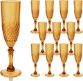 Plastic Champagne Flutes, Champagne Glasses Bulk, Reusable Unbreakable Acrylic Wine Glasses Goblets for Weddings Bachelor Parties Toasting Bridal Shower (12,Amber)