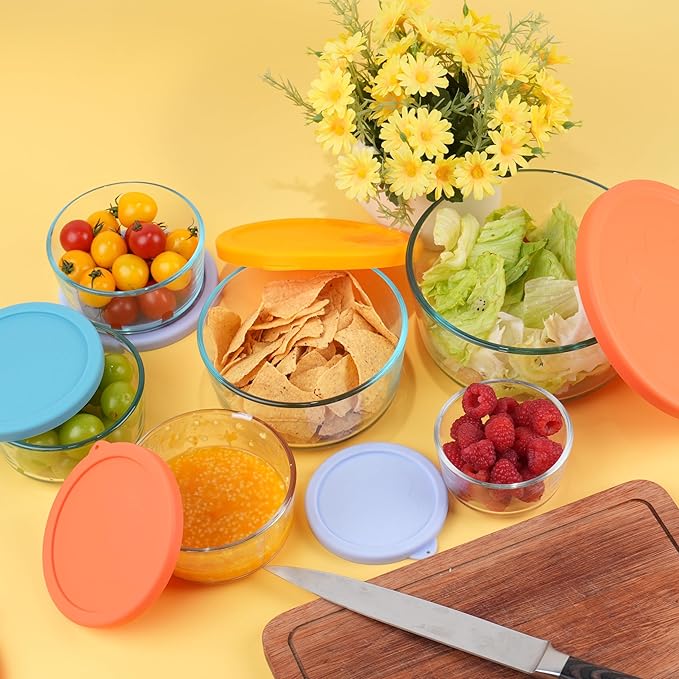 4 Cup Round Silicone Replacement Lids for Pyrex 7201-PC Glass Bowls, 4 Pack Storage Cover, Microwave & Dishwasher & Freezer Safe (Container not Included)