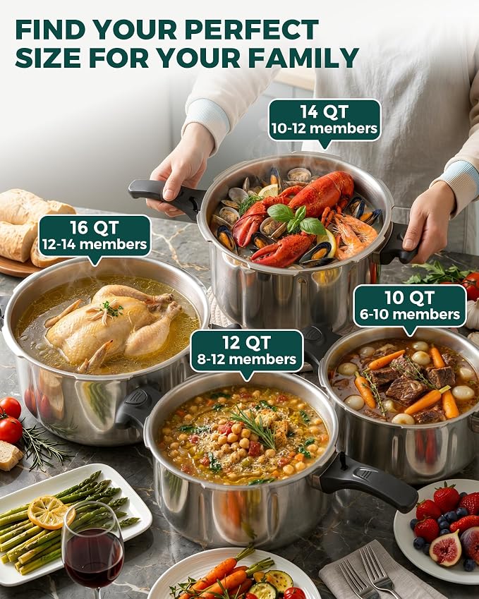 WantJoin Stainless Steel Pressure Cooker(Non-Aluminum),10 Quart Induction Compatible Pressure Cooker with Spring Valve Safeguard Devices,Compatible with Gas & Induction Cooker