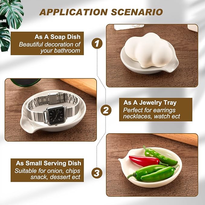 Bokon 8 Pack Ceramic Spoon Rest with Holder, Kitchen Utensil Rest for Stove Top, Dipping Sauce Dishes, Heat Resistant and Dishwasher Safe (White)