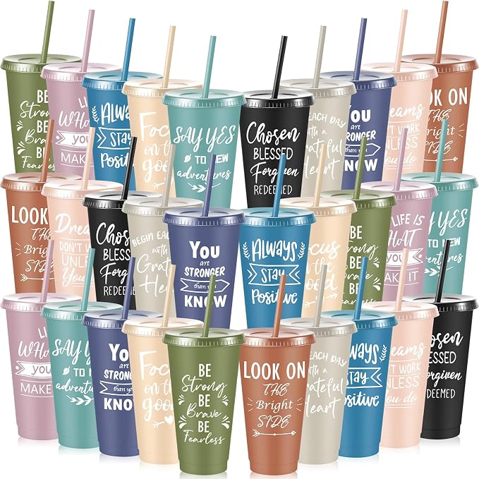 Uiifan 30 Pcs Inspirational Cups Bulk Appreciation Gifts for Employee Coworker Staff Team Thank You Gifts, Office Prizes for Adults Work Party Favors, Associates, Giveaways (Morandi Color)