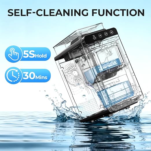 Electactic Countertop Ice Maker with 2L Dual Water Tank, 8 Bullet Ice Fast in 6 Mins, 26 lbs/Day, 2 Ice Sizes, Self-Cleaning Mode,Compact Portable Ice Machine for Home and RV, Stainless Steel