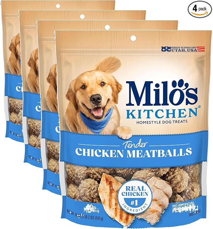 Milo's Kitchen Chicken Meatballs Dog Treats, 18-Ounce (Pack of 4)
