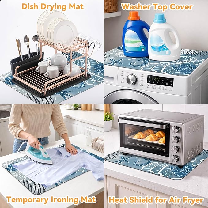 Decorative Stove Top Covers for Electric Stove 28"x20" – Heat Resistant Glass Cooktop Protector Dish Drying Mat – Non-Slip Rubber Backing Washer Top Cover Waterproof Extra Counter Space (Ocean 2)