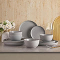 Sweese Dinnerware Sets Service for 4, 12 pcs Matte Speckled Glaze Plates and Bowls Sets, Handmade Ceramic Dish Set, Highly Chip and Crack Resistant Modern Plate Set, Grey