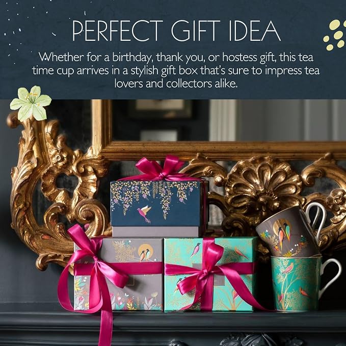 Portmeirion Sara Miller London Chelsea Mug, Navy | 12 Oz Cup for Drinking Tea, Coffee, and Hot Cocoa | Made from Fine China with Gold Detail | Handwash Only